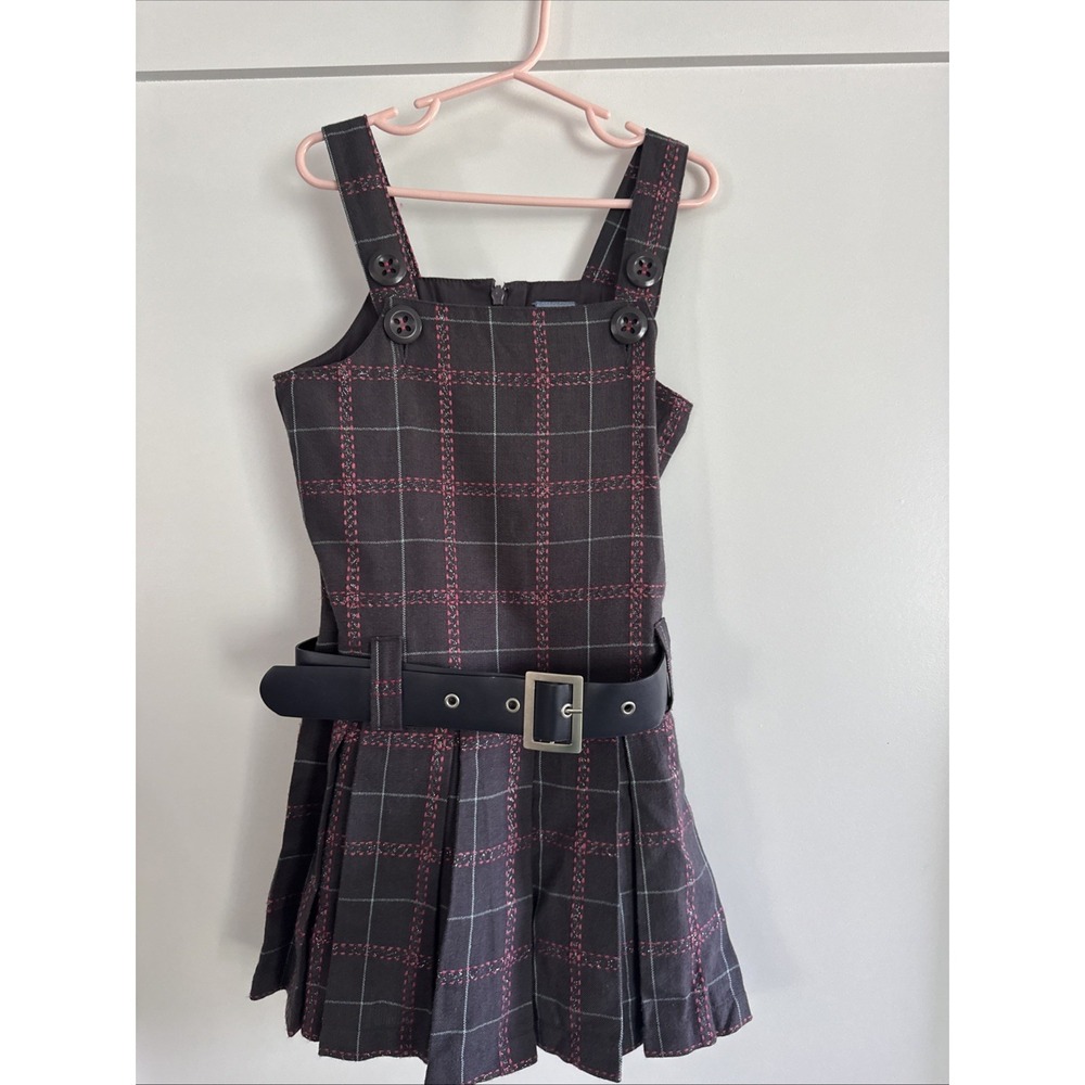 Pumpkin Patch 5T ‎ Girls Grey Pink  Belted Plaid Dress Jumper Uniform School